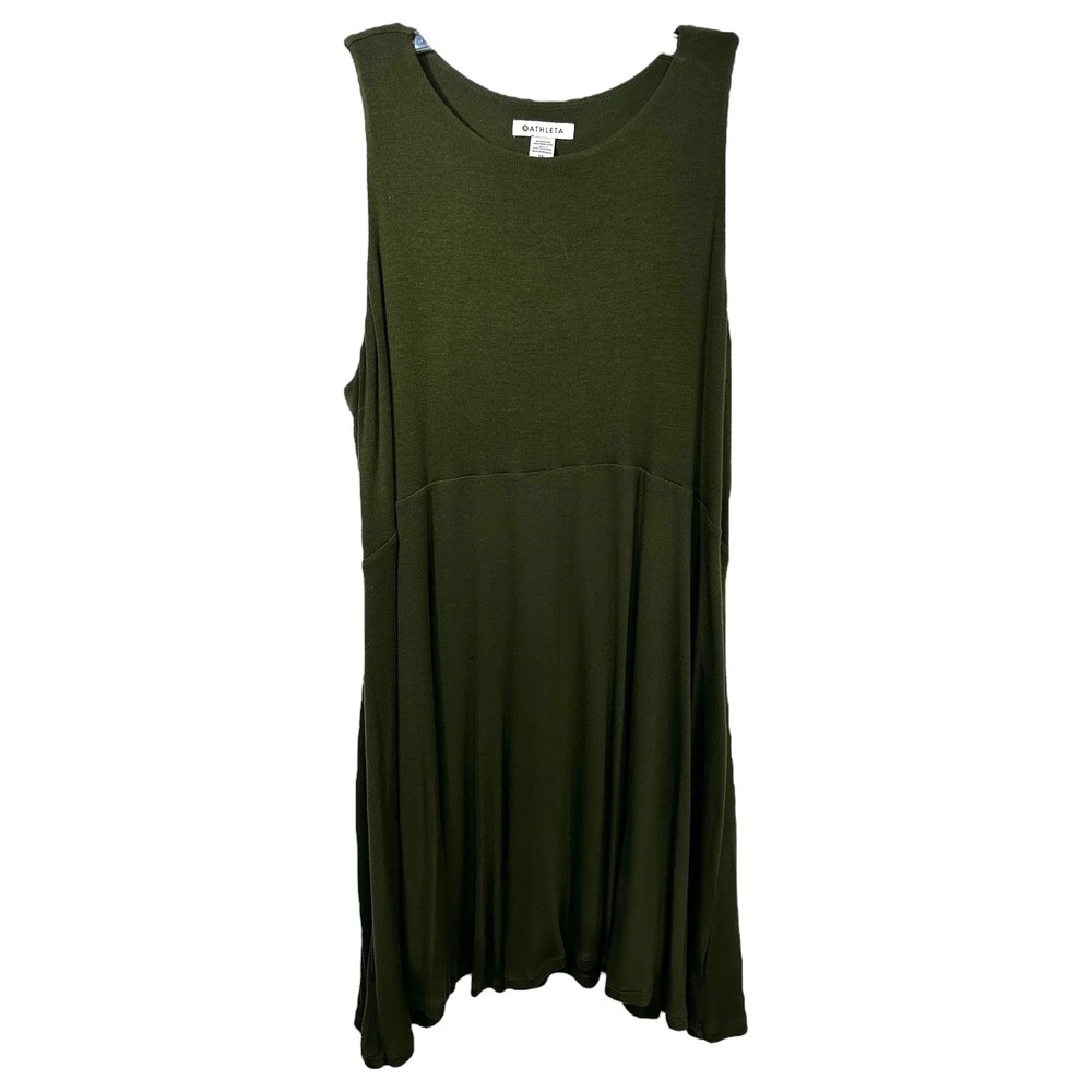 Athleta Plus Size 1X Dress Olive Green Sleeveless‎ Swing A Line Knit Empire 122